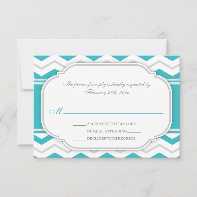 Placa RSVP de Recepção de casamento Turquoise Chev (Frente)