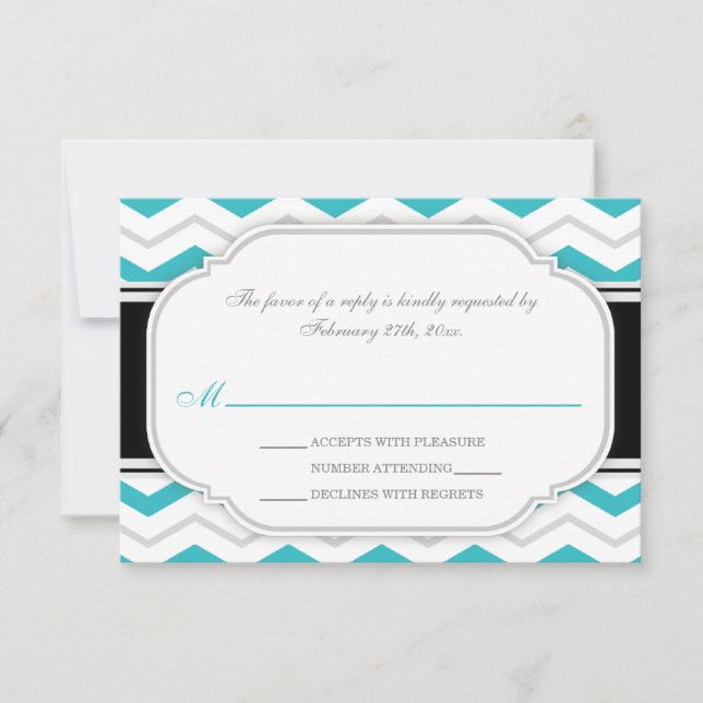 Placa RSVP de Recepção de casamento Turquoise Chev (Frente)