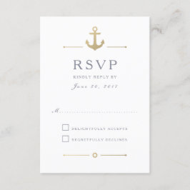 Placa RSVP de Resposta Branca de Âncora Dourada Ná