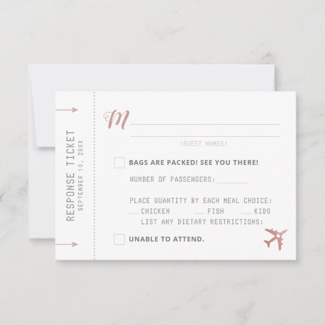 Placa RSVP de Resposta de Bilhete de Plano de Pass (Frente)