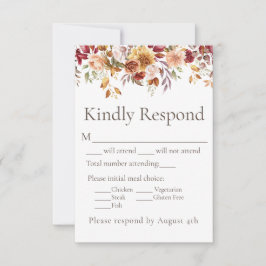 Placa RSVP de Resposta de Casamento Floral de Folh
