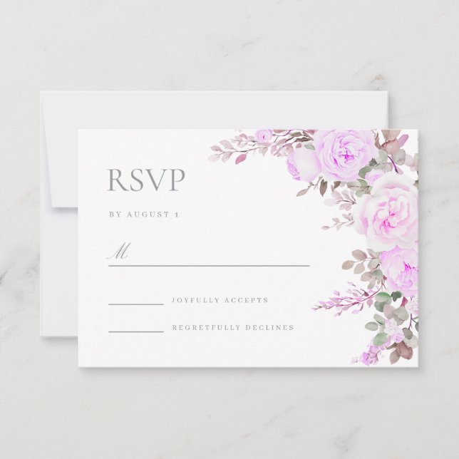 Placa RSVP de Resposta de Casamento Floral Púrpura (Frente)