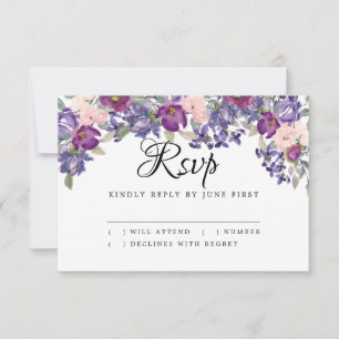 Placa RSVP de Resposta de Casamento Rosa e Púrpura
