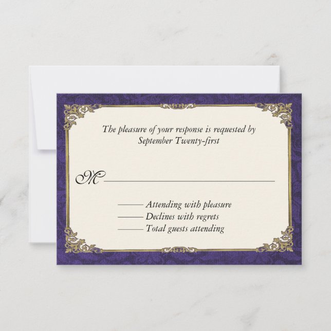 Placa RSVP de Resposta de Casamento tema damasco R (Frente)