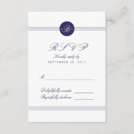 Placa RSVP de Resposta de Monograma Branco Azul Ma
