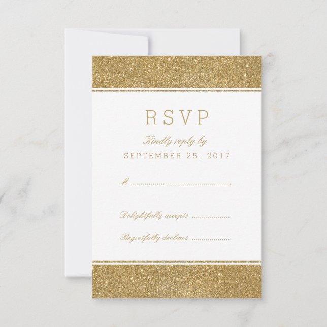 Placa RSVP de Resposta Glitter Dourada de na moda  (Frente)