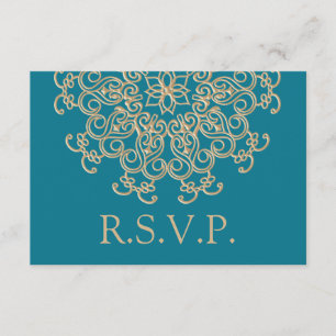 PLACA RSVP DE RESPOSTA INDIANA AZUL E DOURADA AQUA