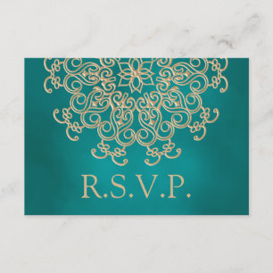 PLACA RSVP DE RESPOSTA INDIANA TEAL E DOURADA