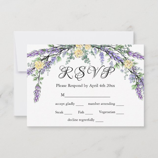 Placa RSVP de Rosa Amarelo e Eucalyptus lavanda (Frente)