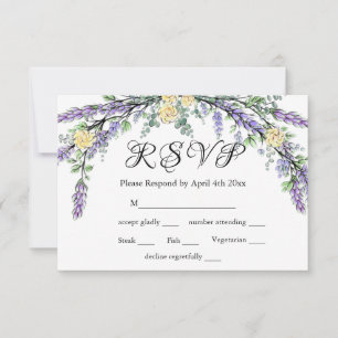 Placa RSVP de Rosa Amarelo e Eucalyptus lavanda