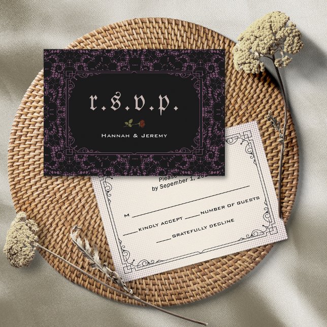 Placa RSVP de Rosa de rendas magenta preto gótico (Criador carregado)