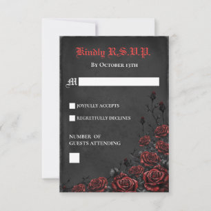 Placa RSVP de Rosas Vermelhos e Pretos Elegantes