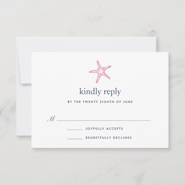 Placa RSVP de Starfish Rosa e Marinho (Frente)