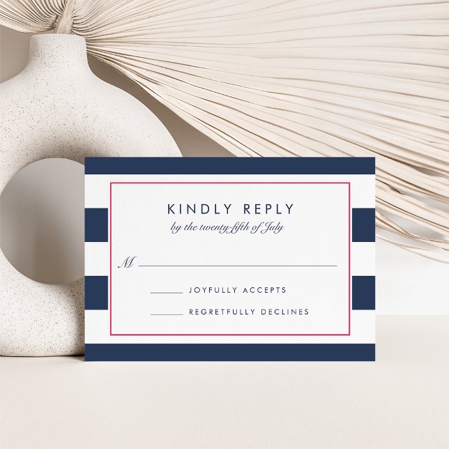 Placa RSVP de Stripe Metro | Rosa e Marinho (Criador carregado)