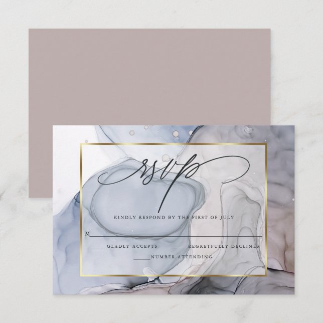 Placa RSVP de Tinta Marbled Elegante Moderna (Frente/Verso)
