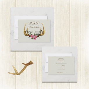 Placa RSVP de traços e rosas cor-de-rosa
