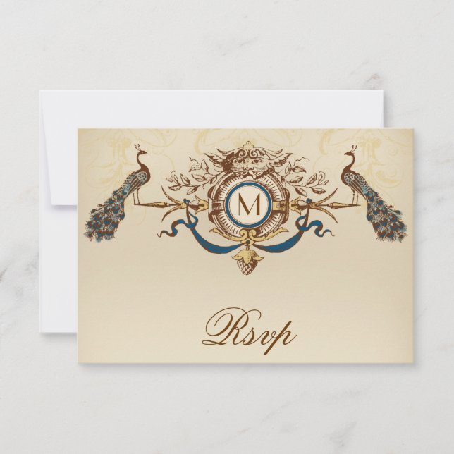Placa RSVP de Vintage Peacock Para Convidados Quad (Frente)