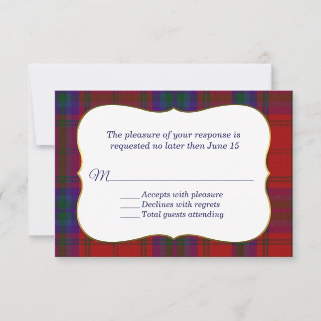 Placa RSVP de Xadrez MacDougall Tartan Elegante (Frente)