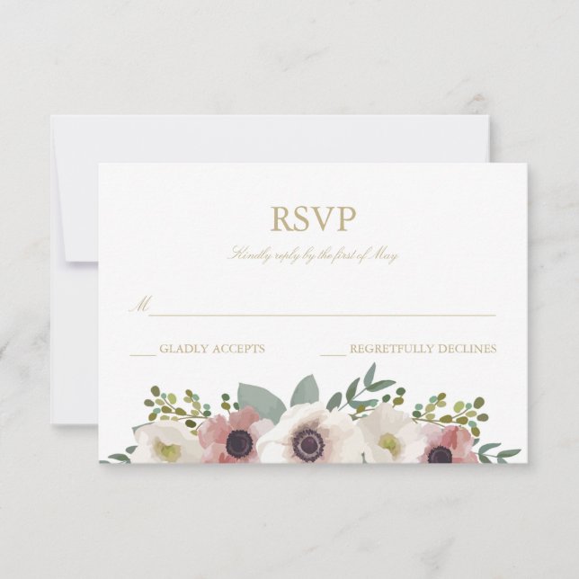 Placa RSVP do Buquê Anemone Dusty Rosa (Frente)