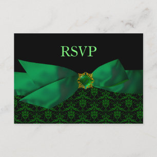 Placa RSVP do Casamento tema damasco Verde Emerald