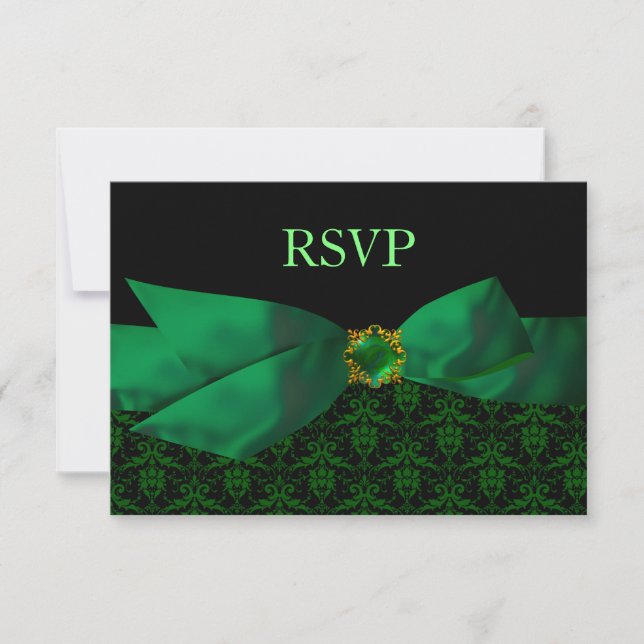 Placa RSVP do Casamento tema damasco Verde Emerald (Frente)