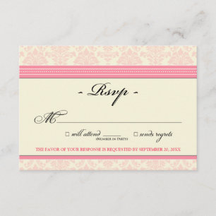 Placa RSVP do Damask Elegante (rosa/creme)