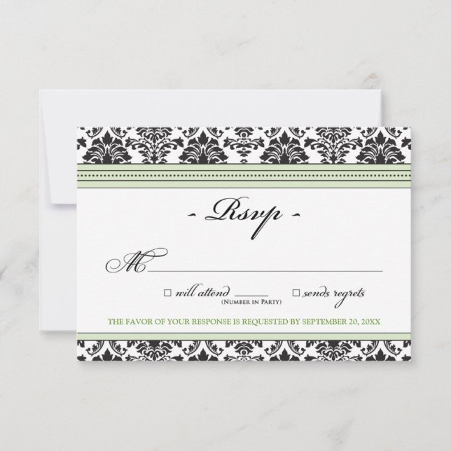 Placa RSVP do Damask Elegante (sage) (Frente)