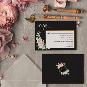Placa RSVP do Menu Negra Floral Blush