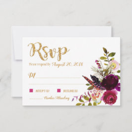 Placa RSVP Dourada de Buquê Floral de queda Boho