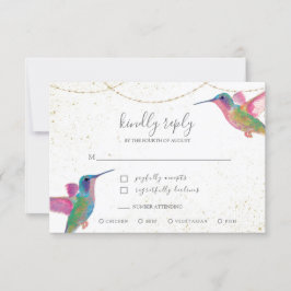 Placa RSVP Dourada de Hummingbird Floral Watercolo