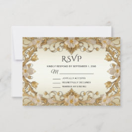 Placa RSVP Dourada decorativa de flores brancas