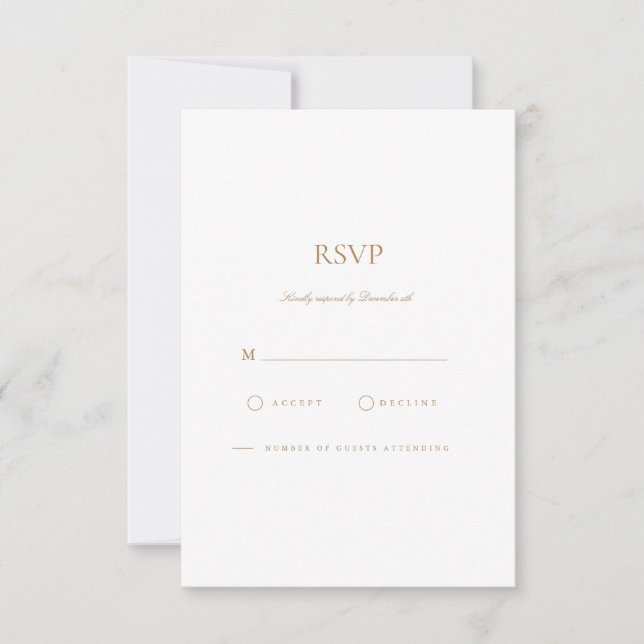 Placa RSVP Dourada e Branca de Script Elegante (Frente)