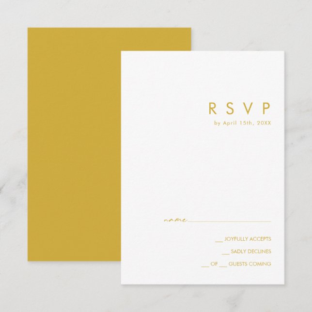 Placa RSVP Dourada minimalista moderna (Frente/Verso)