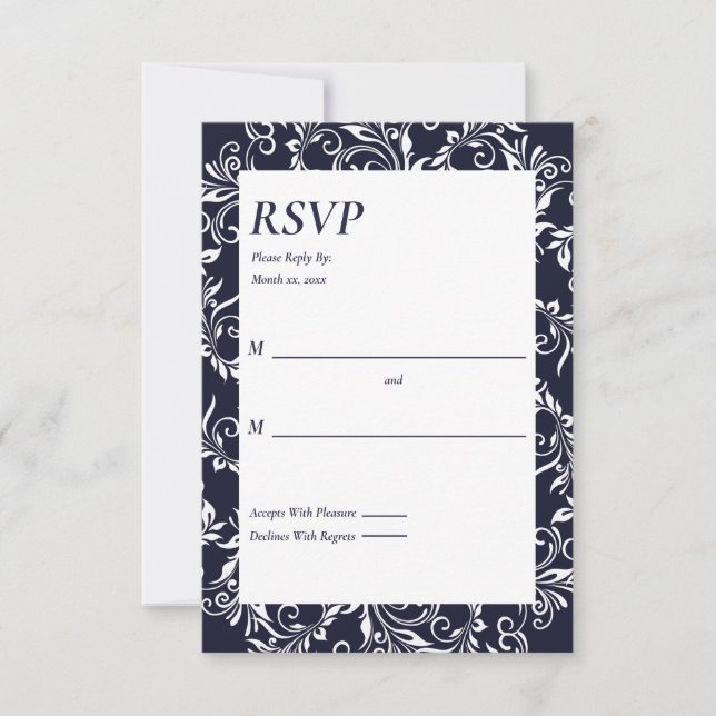 Placa RSVP Elegante branca e marinho (Frente)