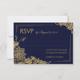 Placa RSVP Elegante de marinho e local Dourado