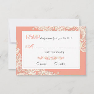 Placa RSVP Elegante de rendas brancas e corais