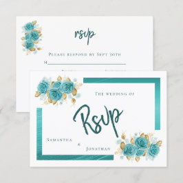 Placa RSVP Elegante de Rosa Teal e Turquoise