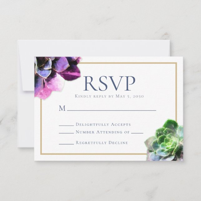 Placa RSVP Elegante para Suculentes Roxos (Frente)