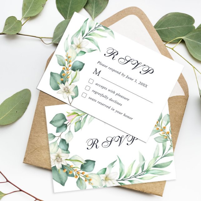 Placa RSVP Eucalyptus Greenary Elegant Watercolor (Criador carregado)