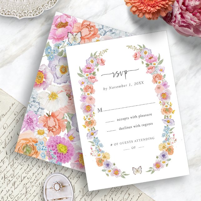 Placa RSVP Floral Bold Bright (Bold Bright Watercolor Floral RSVP Card by Painted Paperie
)