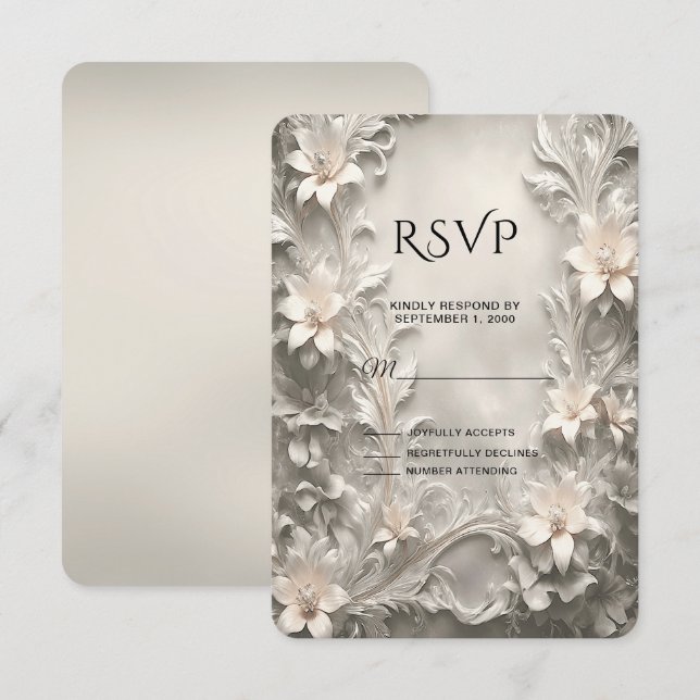 Placa RSVP Floral Branca (Frente/Verso)