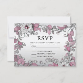 Placa RSVP Floral Branca de Prata Rosa