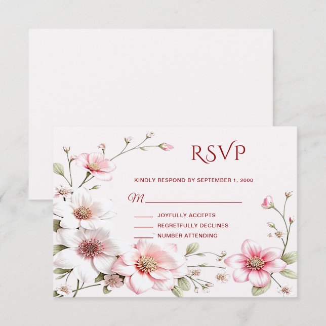 Placa RSVP Floral Branca Elegante (Frente/Verso)