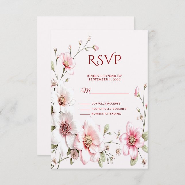 Placa RSVP Floral Branca Elegante (Frente/Verso)