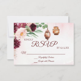 Placa RSVP Floral Burgundy Boho Lanterna Watercolo