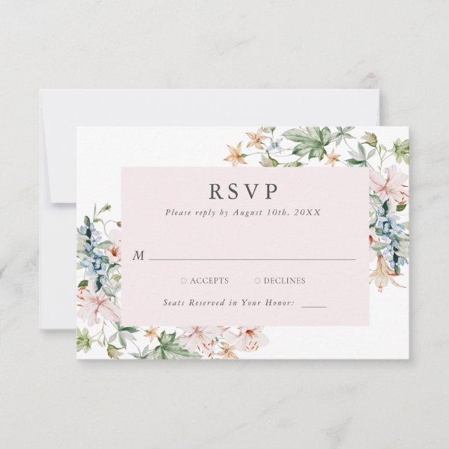 Placa RSVP Floral Cor-de-Rosa Elegante (Frente)