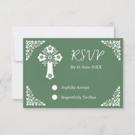 Placa RSVP Floral Cross Christening Fern Green