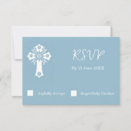 Placa RSVP Floral Cross Christening Sky Blue