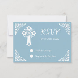 Placa RSVP Floral Cross Christening Sky Blue