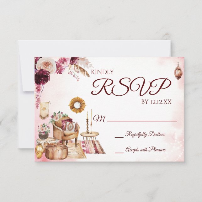 Placa RSVP Floral de Boho Watercolor (Frente)